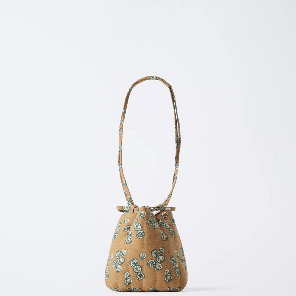 Zara Tan Floral Kids Bucket Bag